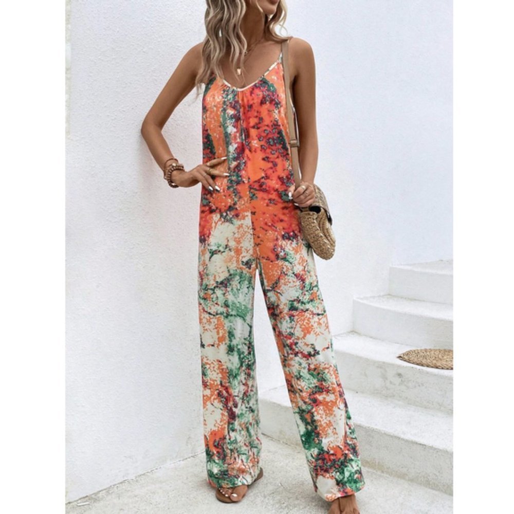 Boho Tie Dye Wide leg Jumper Jumpsuit MultiColor - Picture 7 of 7